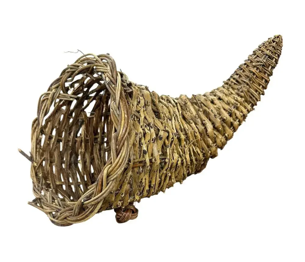 Rustic Natural Twig and Metal Woven Cornucopia Basket Fall Thanksgiving Centerpi